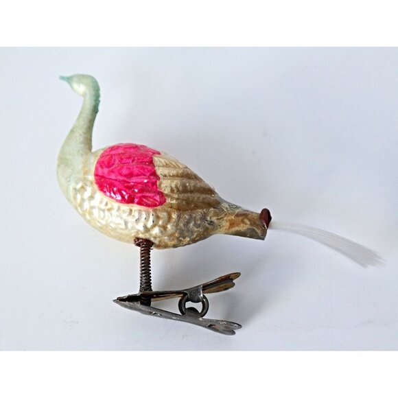 Antique Mercury Glass Bird Clip On Long Neck Bird Ornament Christmas Ornament - Picture 3 of 6